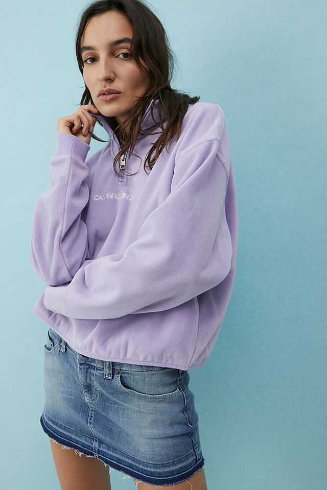 Calvin Klein Lilac Quarter-Zip Fleece Sweatshirt | Urban Outfitters UK