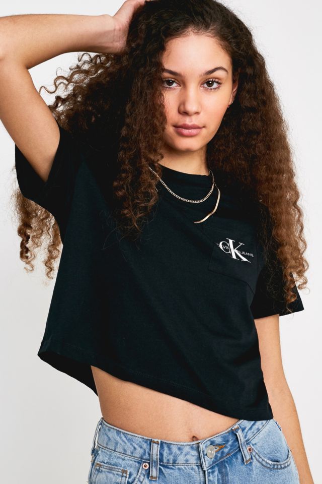 Calvin Klein Jeans Monogram Crop Pocket T Shirt Urban Outfitters UK