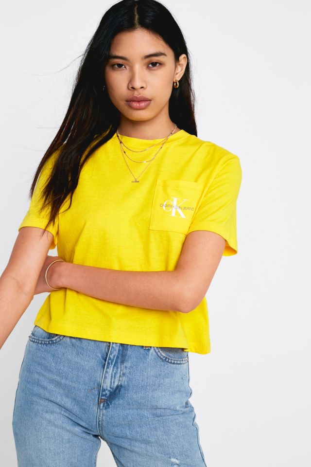 Calvin klein jeans cropped t shirt with pocket logo best sale