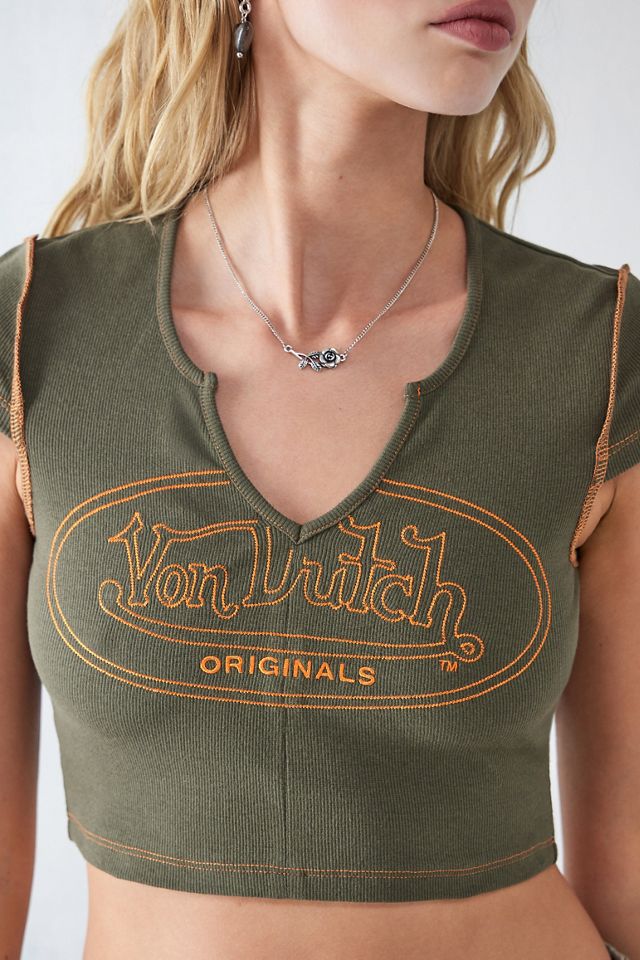 Von Dutch - T-shirt avec col en V à encoche kaki #2