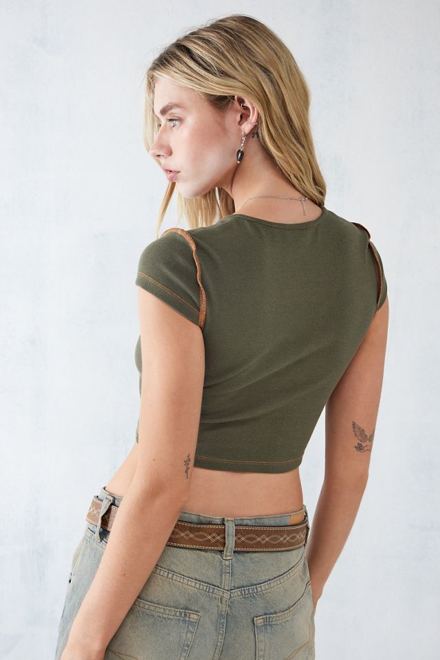 Von Dutch - T-shirt avec col en V à encoche kaki #3