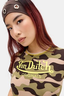 T-Shirt Von Dutch Mimetica con Cuciture a Contrasto
