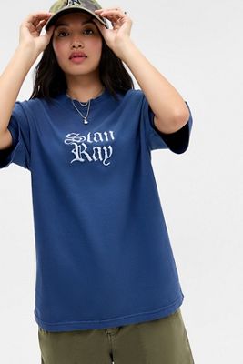 Maglietta lavata Stan Ray ricamata con scritta navy