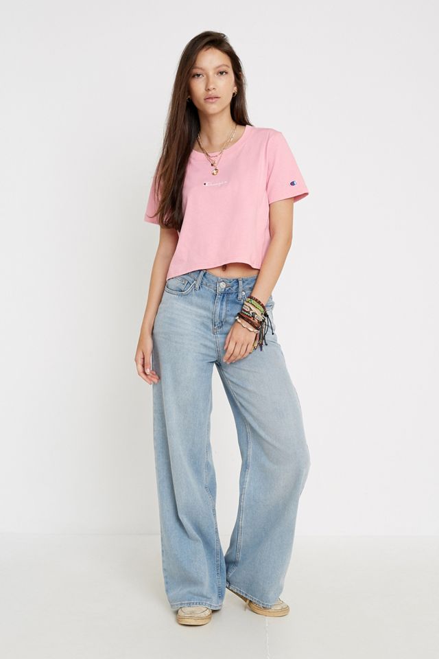 Champion Centre Logo Script Pink Cropped T-Shirt #3