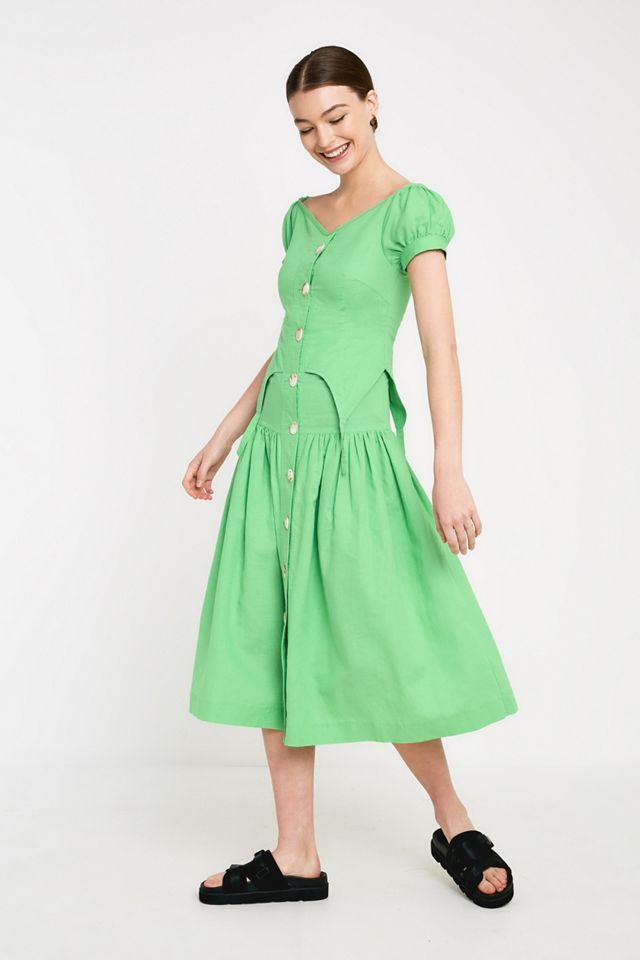House Of Sunny Rustic Green Cold Shoulder Midi Dress | Urban Outfitters UK