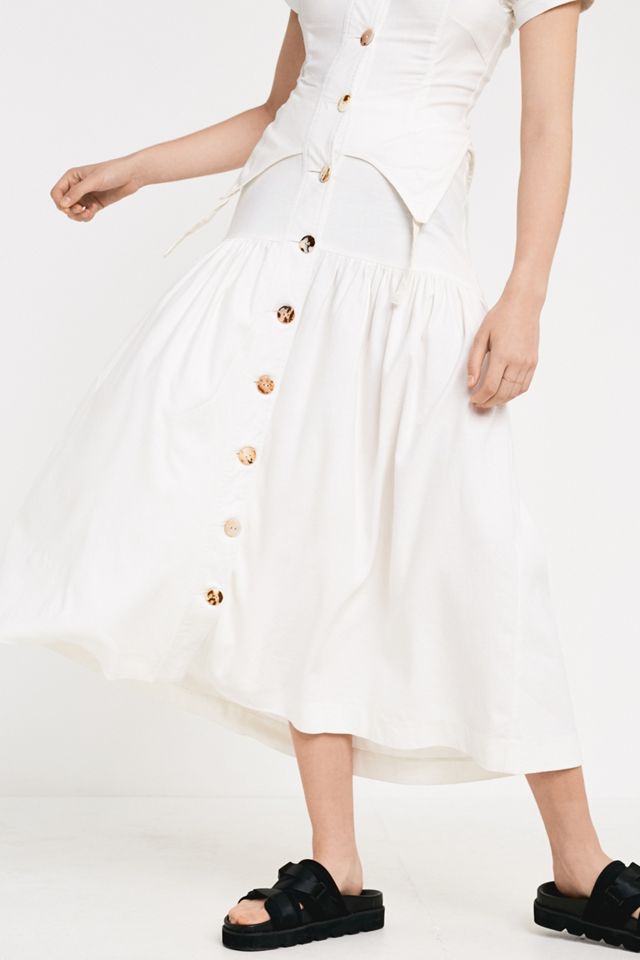 House Of Sunny – Schulterfreies Midikleid „Rustic“ in Weiß #3