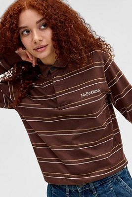 No Problemo Brown Stripe Long Sleeve Rugby Tee
