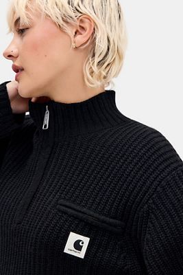 Carhartt WIP Black Detroit Quarter-Zip Waffle Knit Jumper