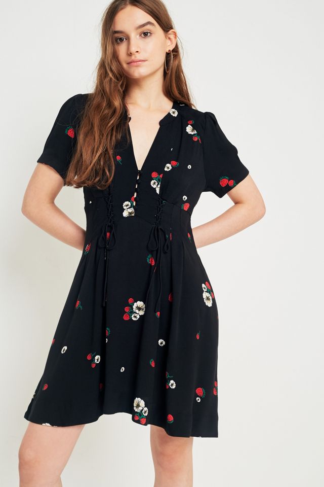 Free People Dream Girl Negro Floral Mini Vestido #2