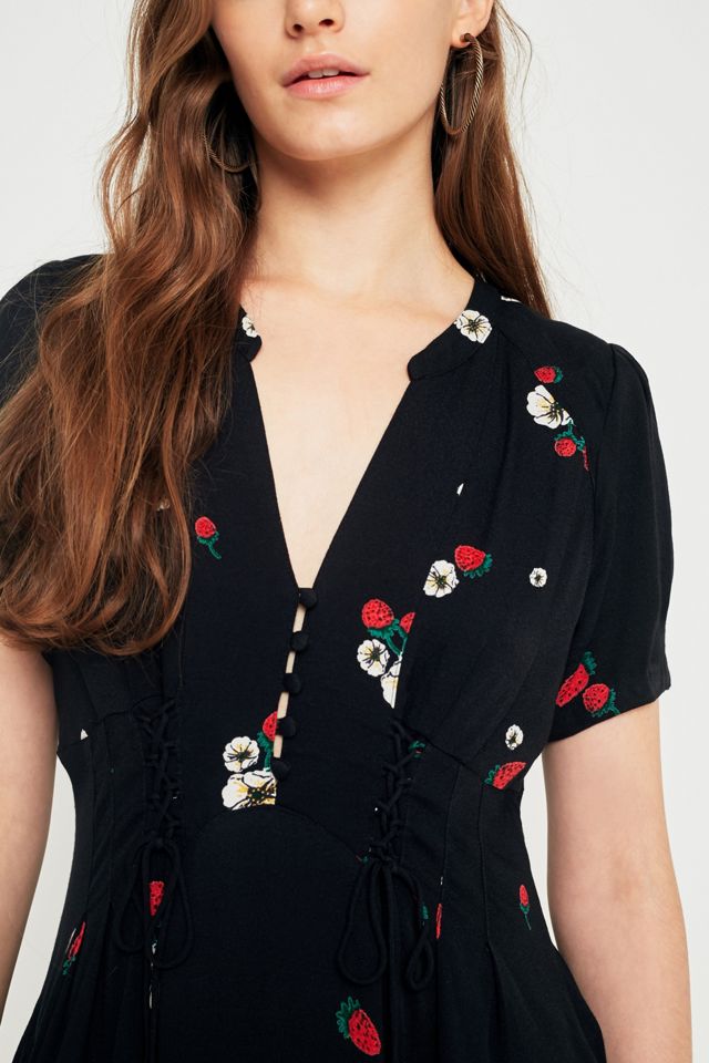 Free People Dream Girl Negro Floral Mini Vestido #3