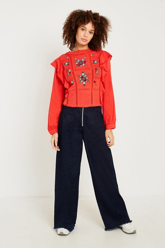 Free People Amy Red Floral Ricamato Top #2