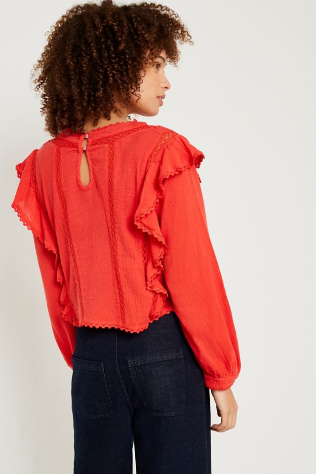 Free People Amy Red Floral Ricamato Top #4