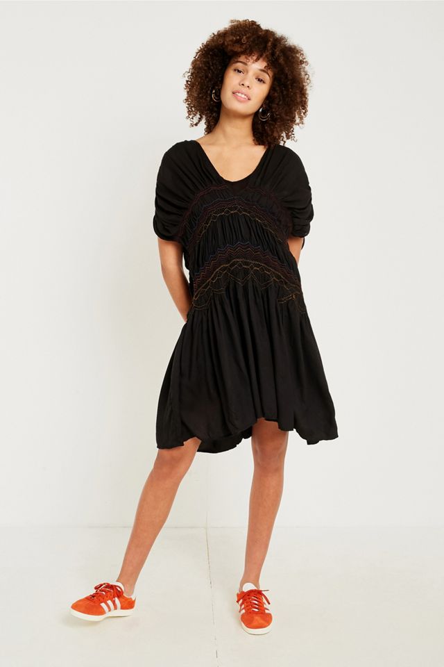 Free People Rainbow Smocked Black Dress | Urban Outfitters UK
