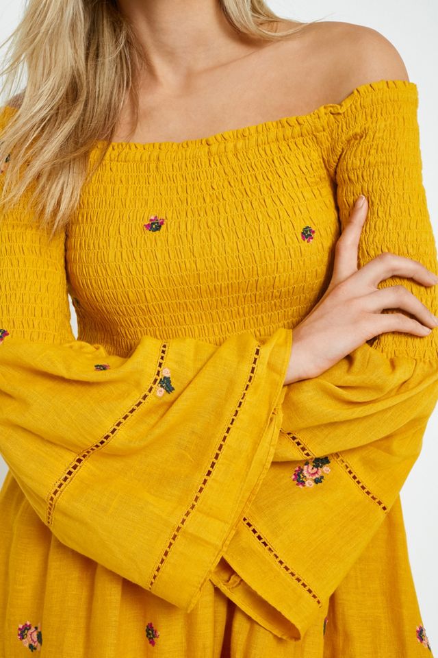 free people counting daisies embroidered off the shoulder dress Free People Counting Daisies Embroidered Mini Dress Size M