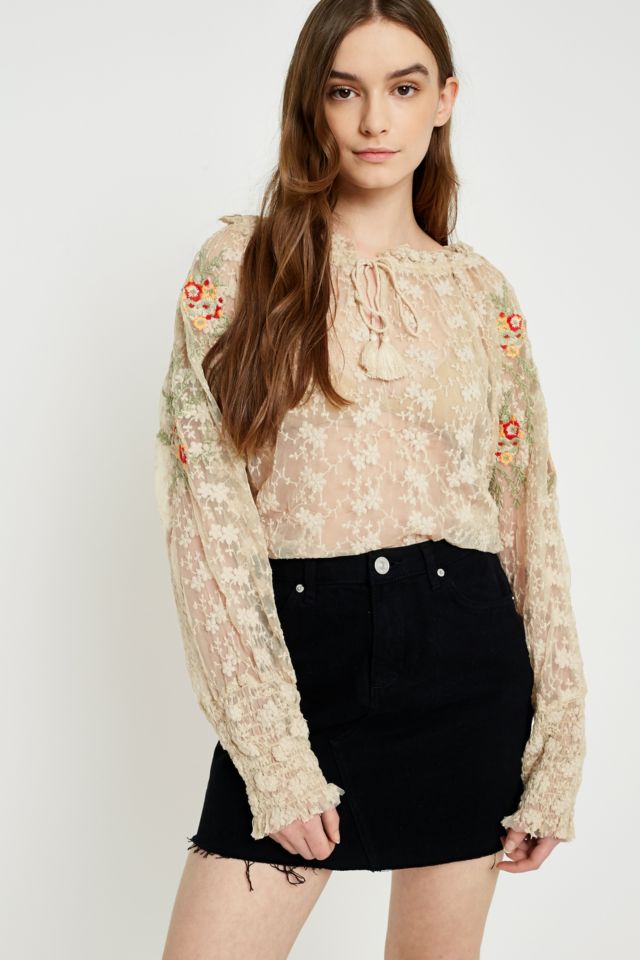 Free People Jubilee Floral Embroidered Sheer Top | Urban Outfitters UK