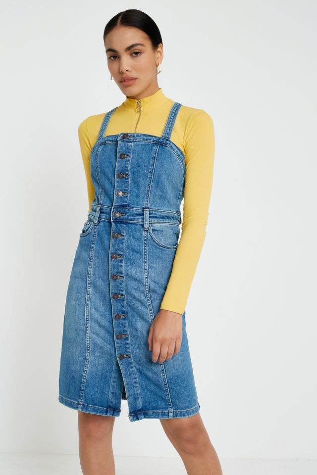 Free People Denim Button Front Pinafore Dress