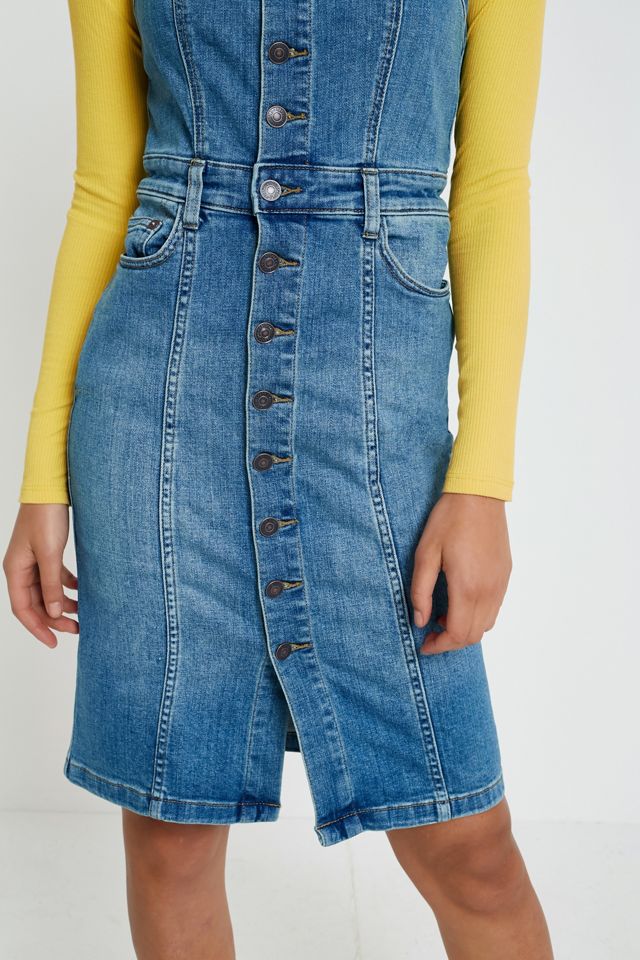Free People Denim Button-Front Pinafore Abito #1