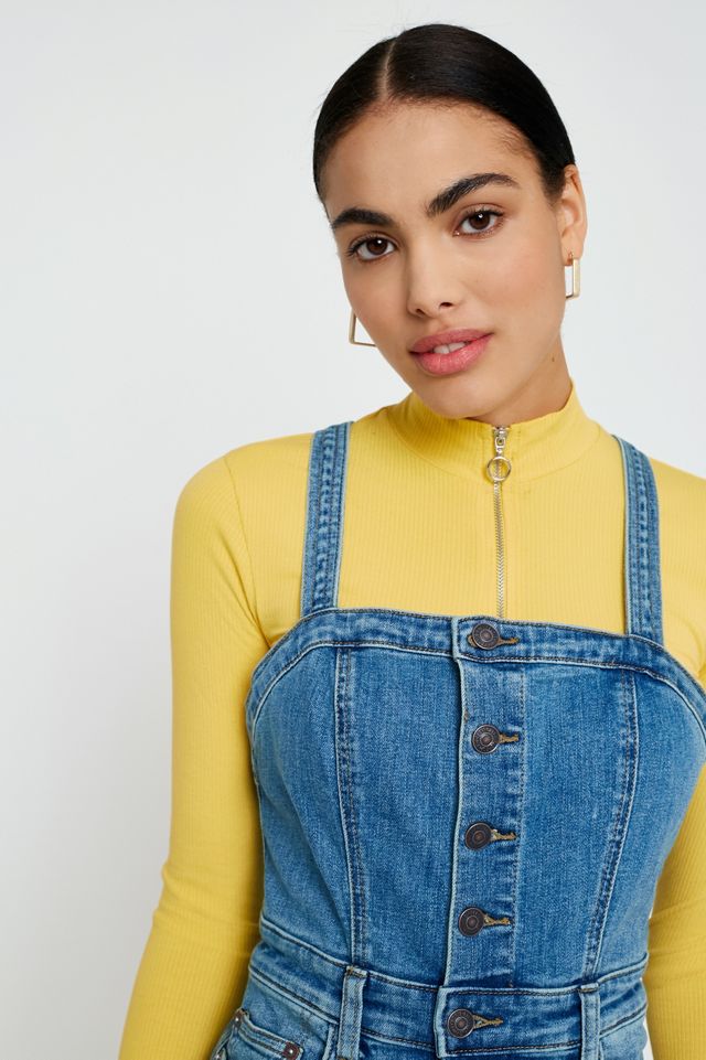 Free People Denim Button-Front Pinafore Abito #2