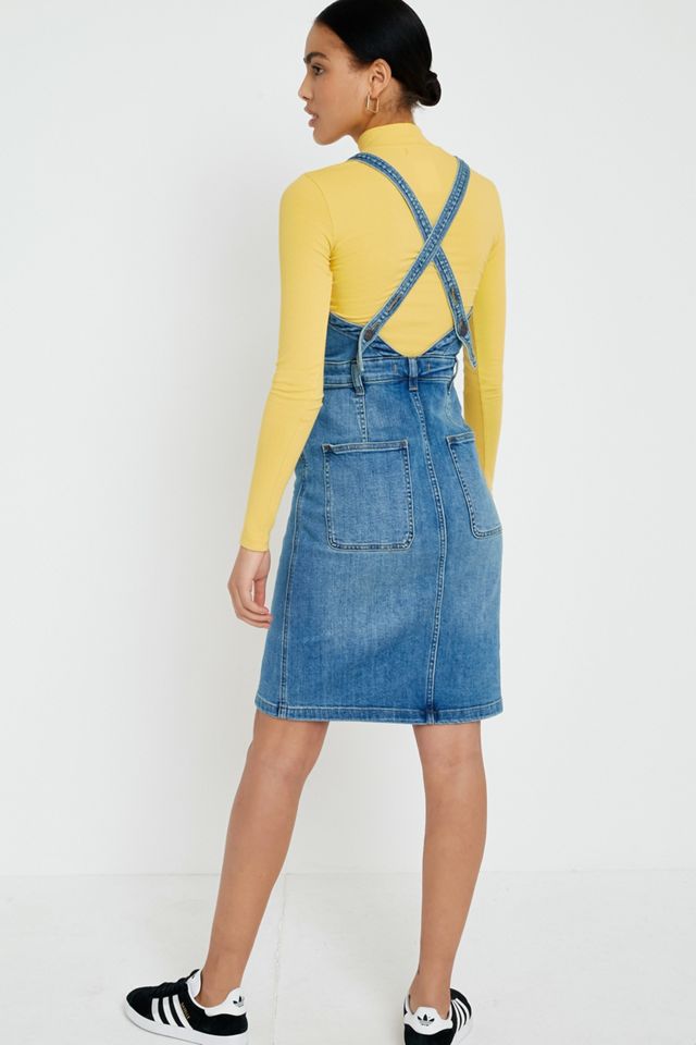 Free People Denim Button-Front Pinafore Abito #3