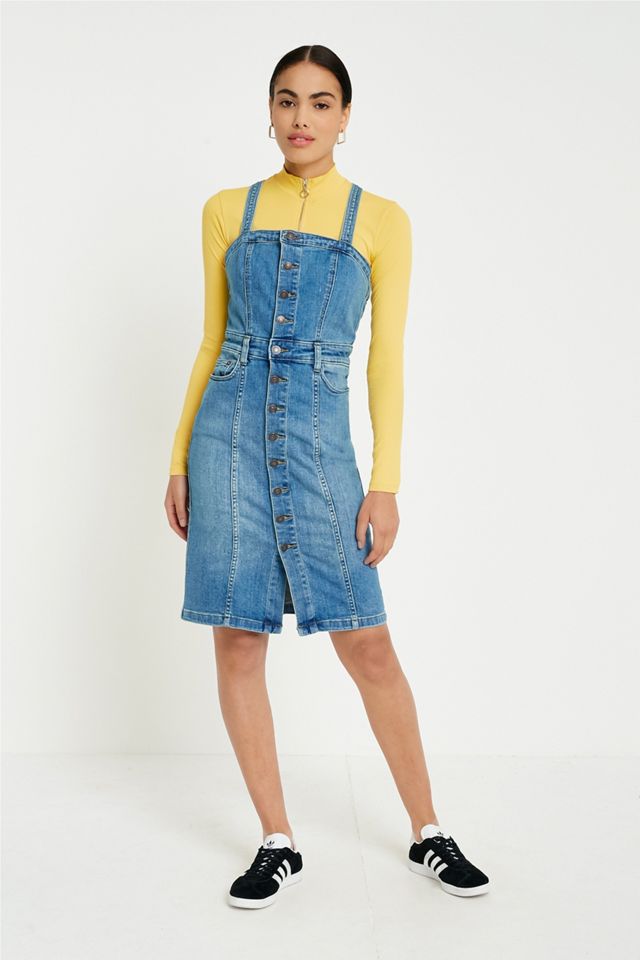 Free People Denim Button-Front Pinafore Abito #4