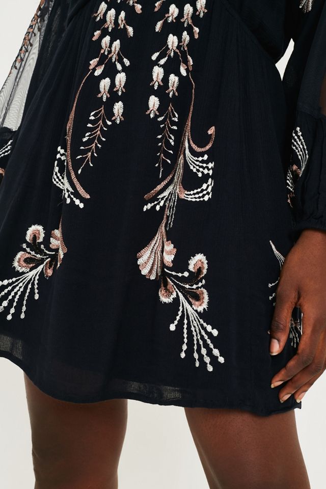 Free People Bonjour Embroidered Mini Dress