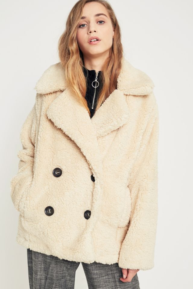 Free People Ivory Notched Lapel Teddy Peacoat Urban Outfitters FR