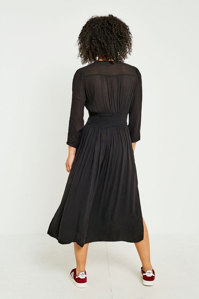 black square neck long sleeve midi dress Long Sleeve Square Neck Fit & Flare Midi Dress