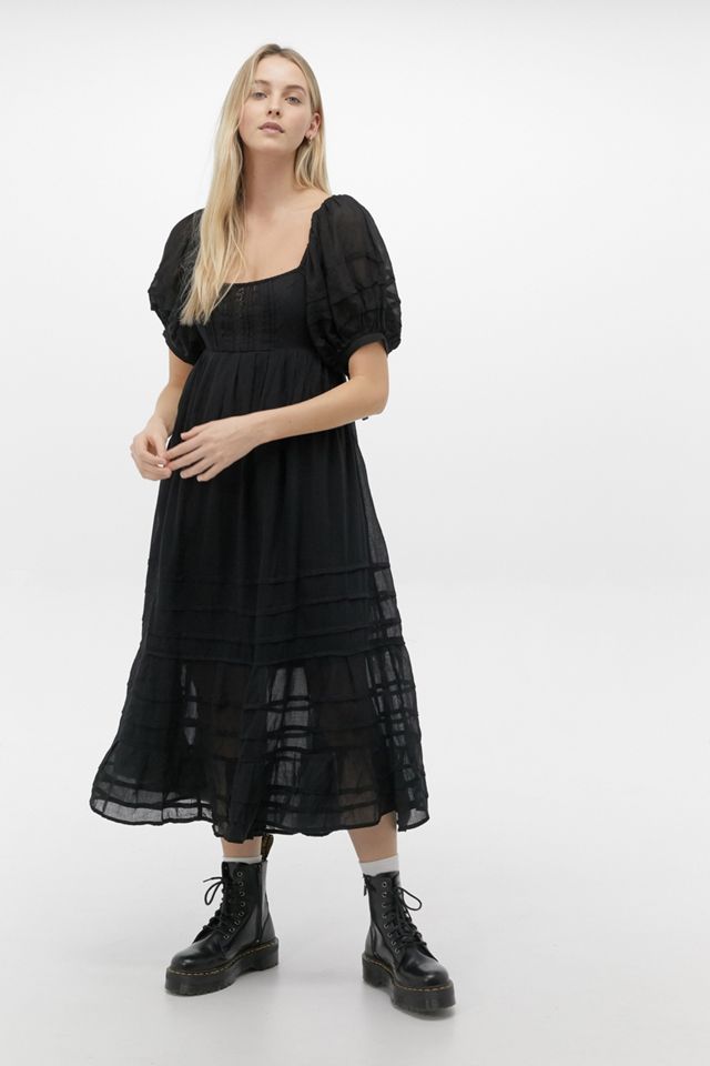 free people let's be friends midi dress Free People Let's Be Friends - Black Dress - Puff Sleeve Midi