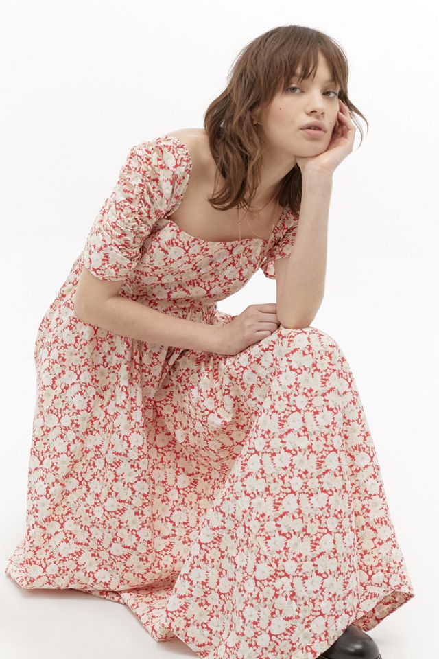 free people she's a dream dress Free People She's A Dream Midi Dress Red Multi Floral Print l Size 6