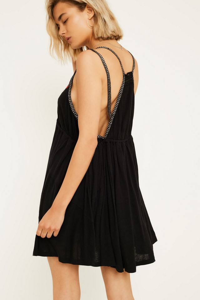 Free People Cove Embroidered Black Mini Dress