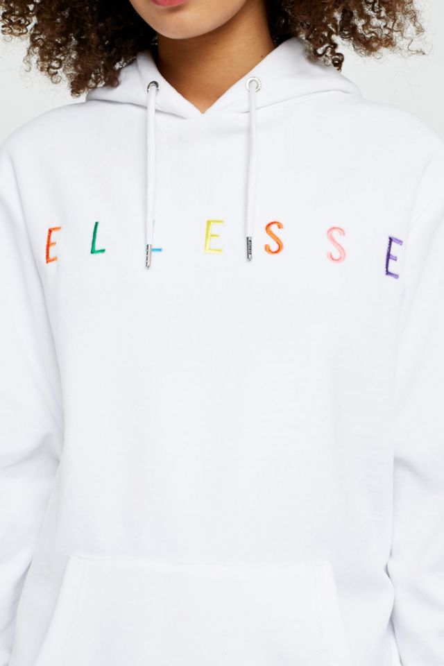 Ellesse White Rainbow Embroidered Hoodie Urban Outfitters UK