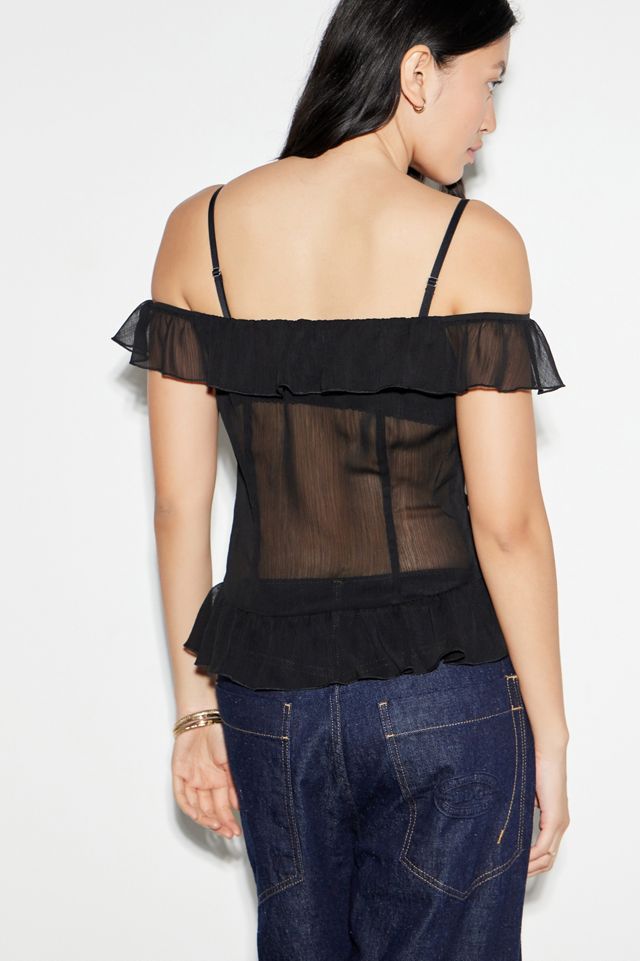 Lioness Timeless Ruffle Mesh Top | Urban Outfitters UK