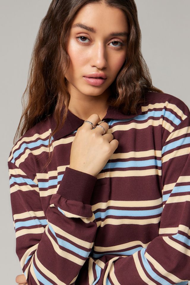 Lioness Striped Long-Sleeve Polo Top #1