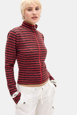 Lioness Top Sportivo in Maglia con Zip a Righe Apex