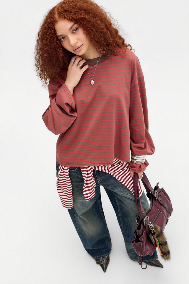 Maglia a Maniche Lunghe a Righe Red Bloom Lioness #1