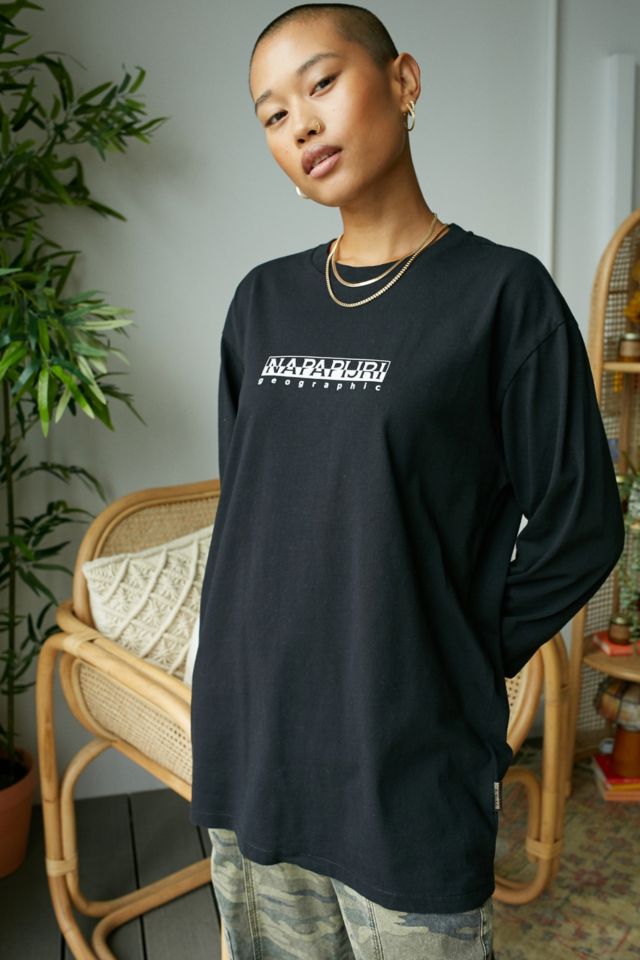 Napapijri Black Long Sleeve Logo Box T-Shirt | Urban Outfitters UK