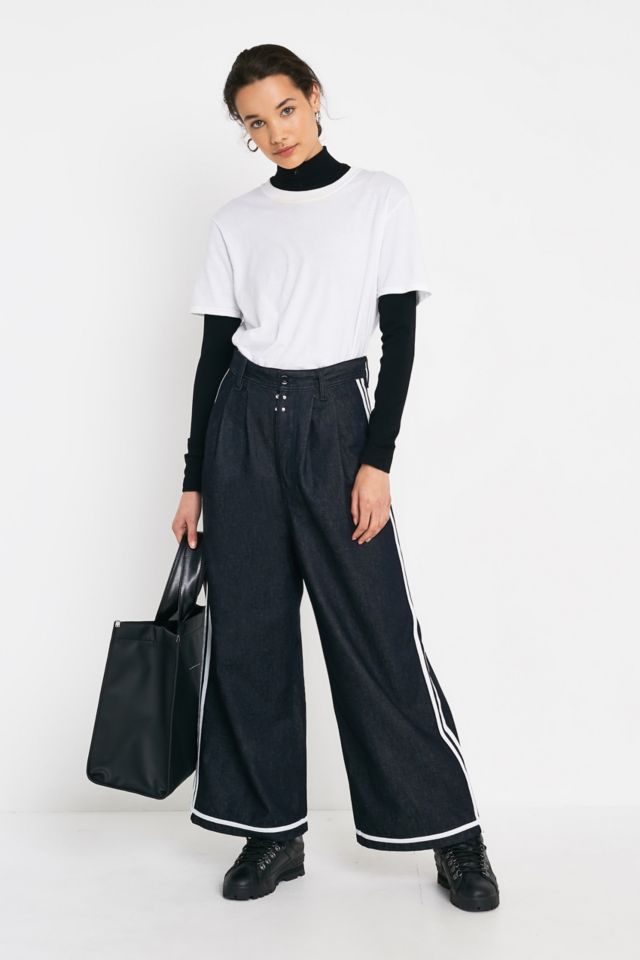 MM6 Navy Contrast Trim Wide-Leg Trousers | Urban Outfitters UK