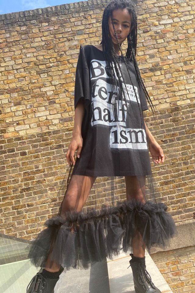 mm6 maison margiela mesh dress MM6 Maison Margiela Cotton-Blend Mesh Dress in Black
