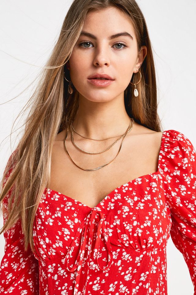 NARRATED Red Ditsy Floral Midi Dress #1
