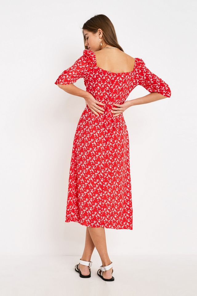 Narrated red ditsy on sale floral midi dress