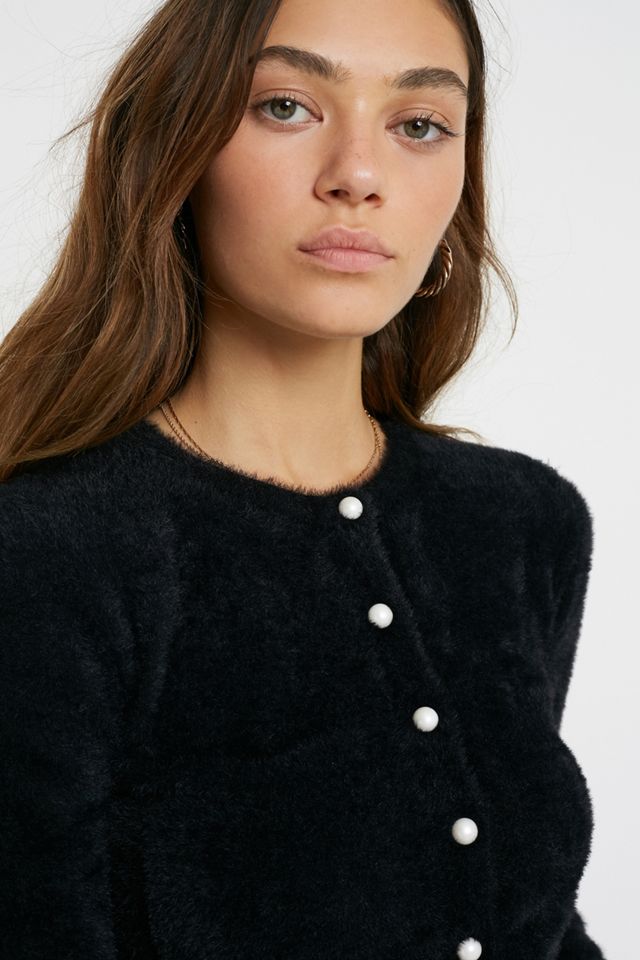 NARRATED Fluffy Black Micro Cardigan | Urban Outfitters UK