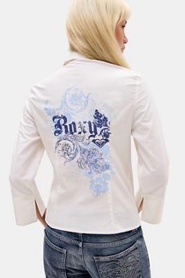 Roxy UO Exklusives Weißes Bedrucktes Hemd