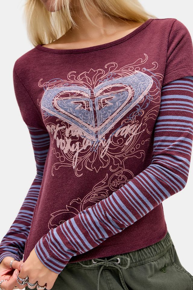 Roxy UO Exclusive Burgundy Double-Layer Baby Tee #2