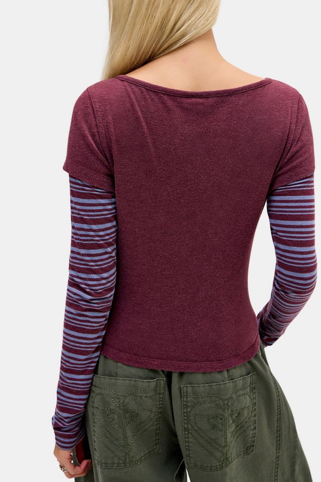 Roxy UO Exclusive Burgundy Double-Layer Baby Tee #3
