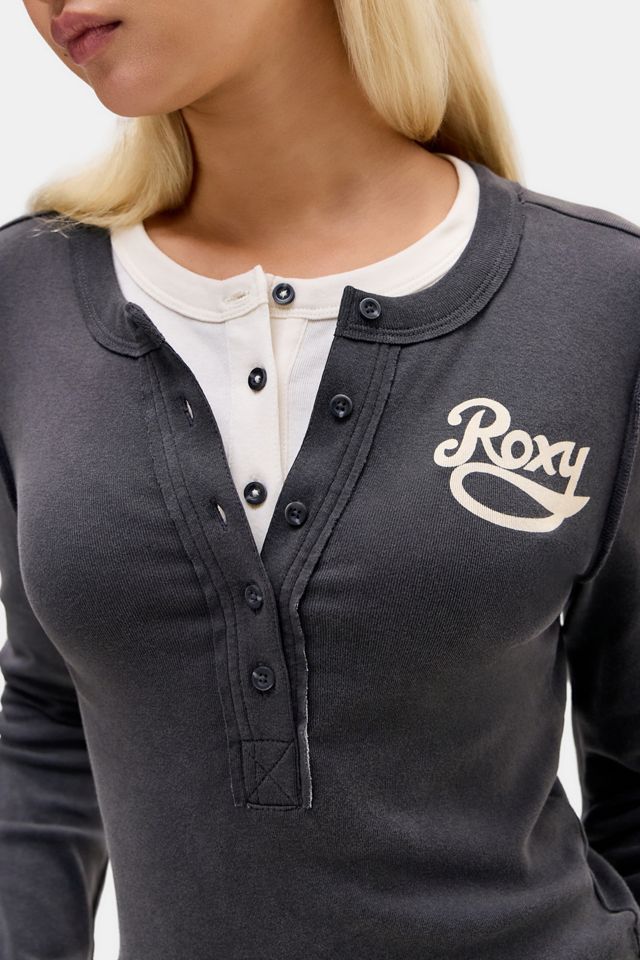 Roxy UO Exclusive Blaues Doppellagiges Langarm-Henley-T-Shirt #2