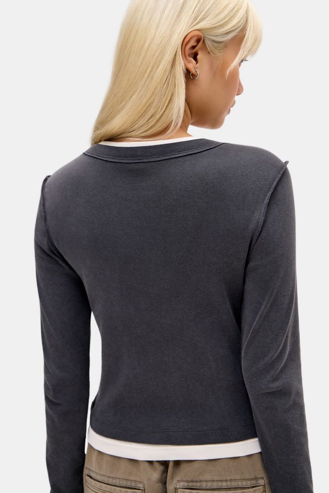 Roxy UO Exclusive Blaues Doppellagiges Langarm-Henley-T-Shirt #3