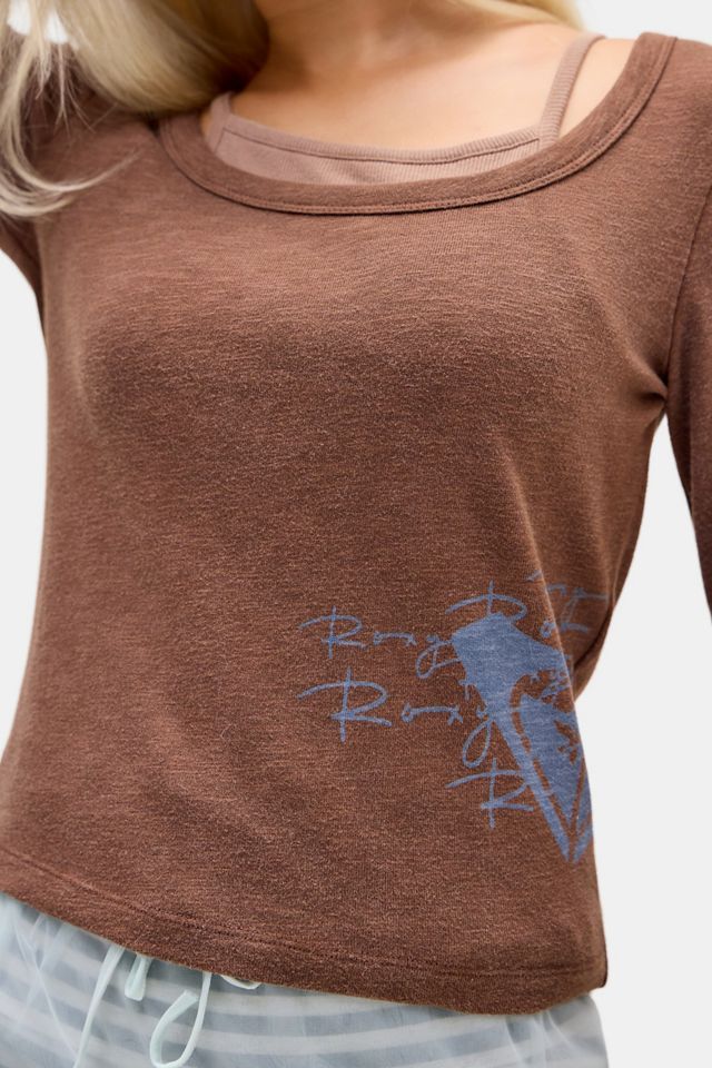 Roxy UO Exclusive Brown Mix Double-Layer Baby Tee #2