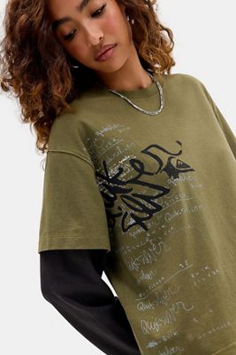 Quiksilver UO Exclusive Khaki Double Layer Graphic Tee