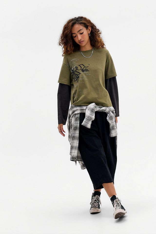 Quiksilver UO Exklusives Khaki Doppellagiges Grafik-T-Shirt #1