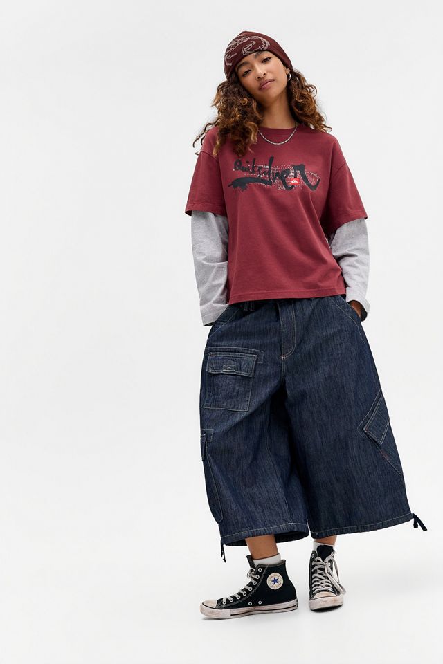 Quiksilver UO Exclusive Burgundy Double-Layer Graphic Tee #1
